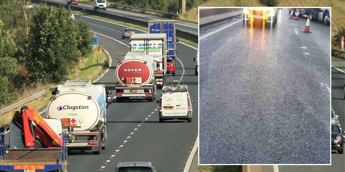 NextImg:Motorway chaos as broken down lorry leads to oil spill with drivers waiting in miles of congestion