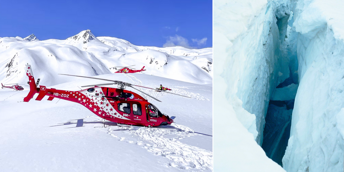 NextImg:British skier survived 90ft fall down crevasse after avalanche, before being rescued five hours later with two others