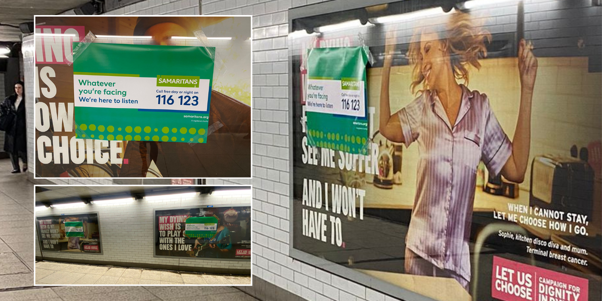 NextImg:'Dystopian' pro-assisted dying ads ALREADY covered with Samaritans anti-suicide messages