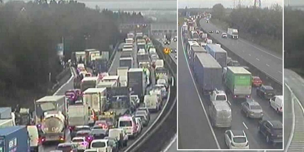 NextImg:Motorway chaos sees drivers stuck in hours-long delays as Storm Eowyn batters UK - 'Avoid the roads!'