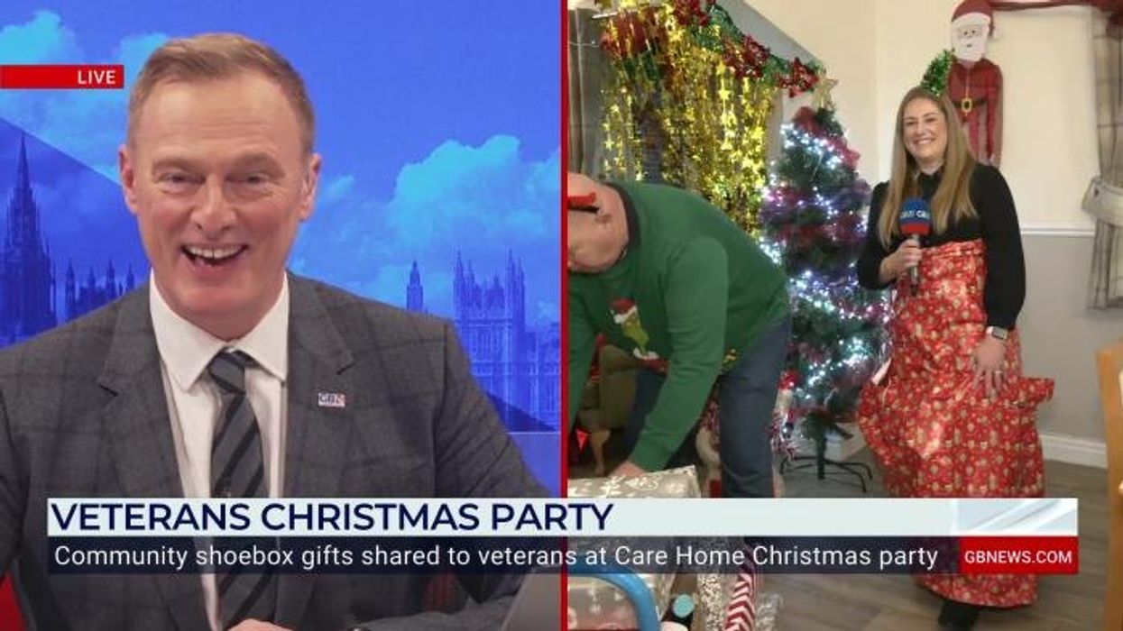 WATCH: GB News reporter wrapped up as a Christmas gift at Veterans Christmas party