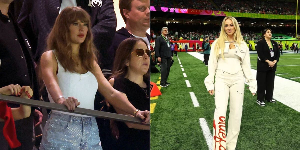 NextImg:Brittany Mahomes and Taylor Swift in hidden Super Bowl outfits gesture as Chiefs fans spot detail