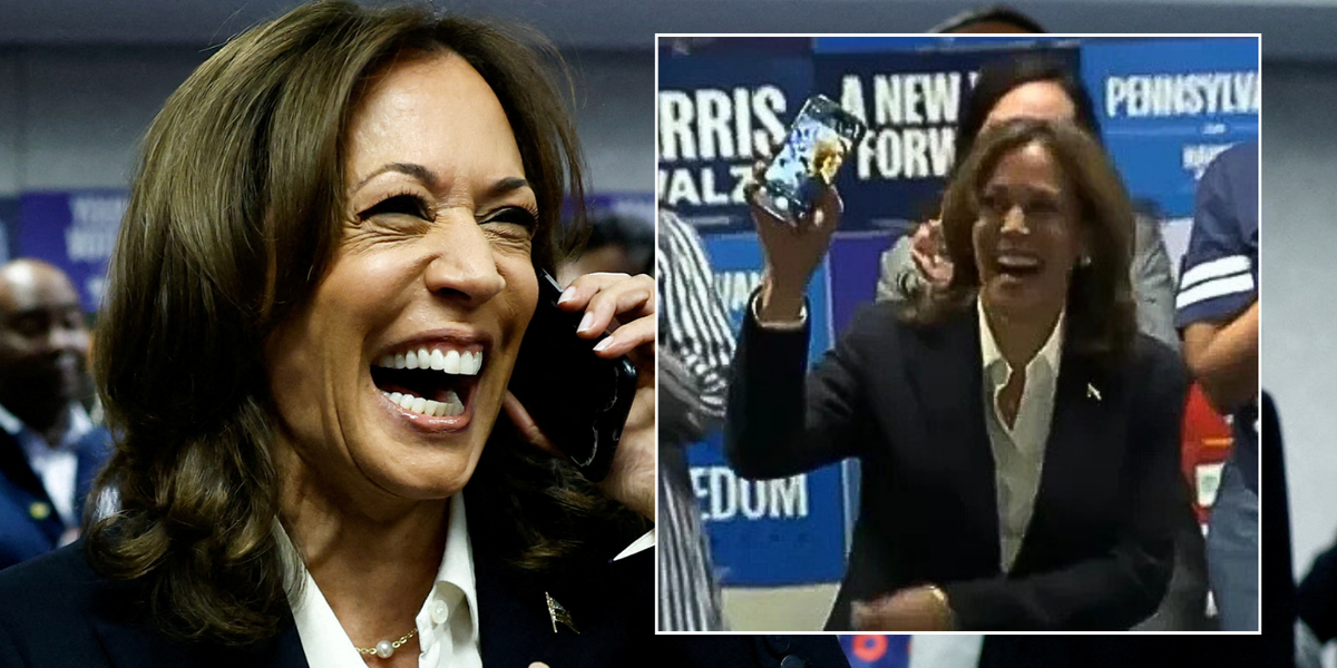 NextImg:Harris election gaffe as she 'stages' phone call to voter before turning phone round to reveal camera instead