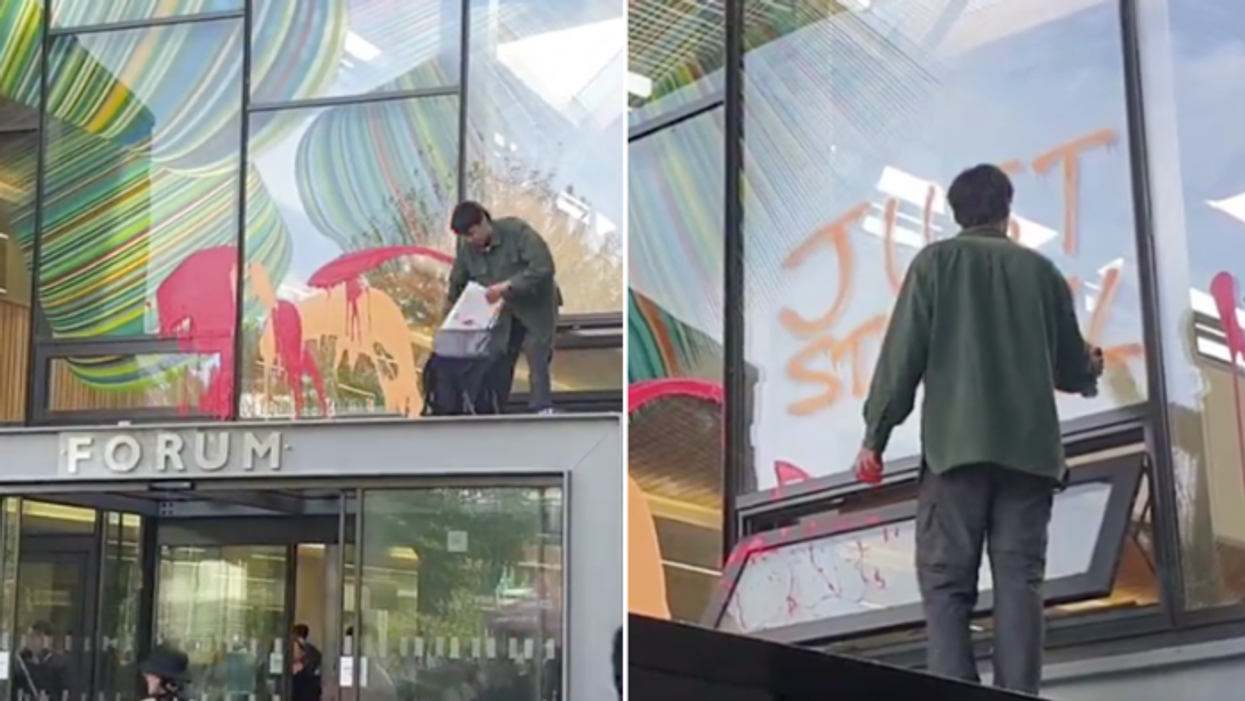 Students laugh as Just Stop Oil eco-zealot vandalises ANOTHER uni building with paint