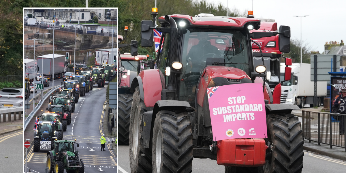 NextImg:Farmers take to the streets in protest as they block roads in Dover with 'go-slow tractors'