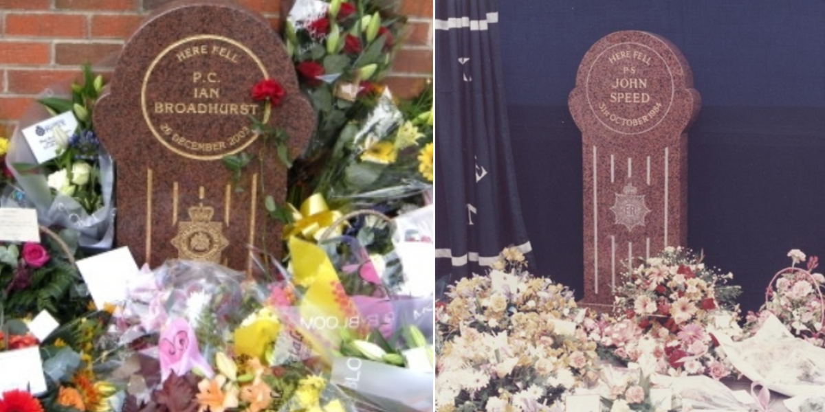NextImg:Memorials to two police officers covered in black spray paint in 'appalling' act of vandalism