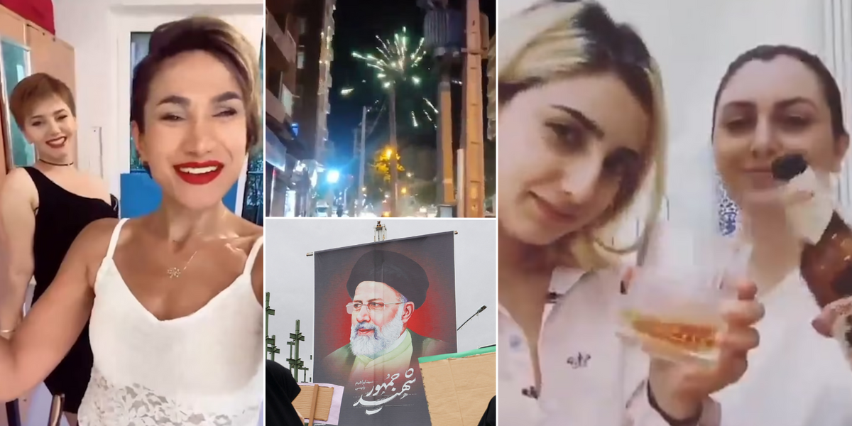 NextImg:Wild celebrations erupt in Iran after President's death as women bare flesh and drink alcohol while fireworks are set off in the street