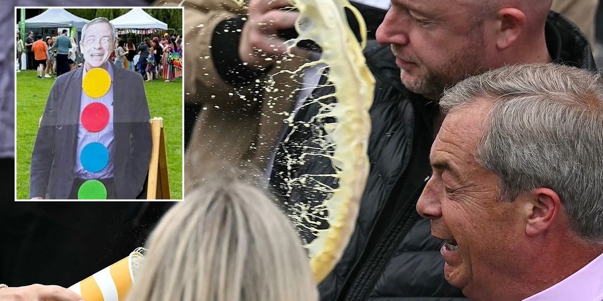 NextImg:Pride festival sparks outrage after mocking political attacks with ‘throw milkshake over Nigel Farage’ game
