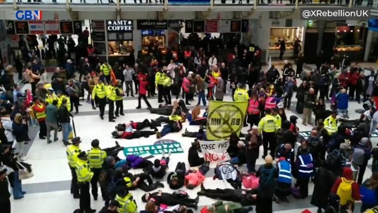 Extinction Rebellion join pro-Palestine protesters and take over London train station calling for ceasefire