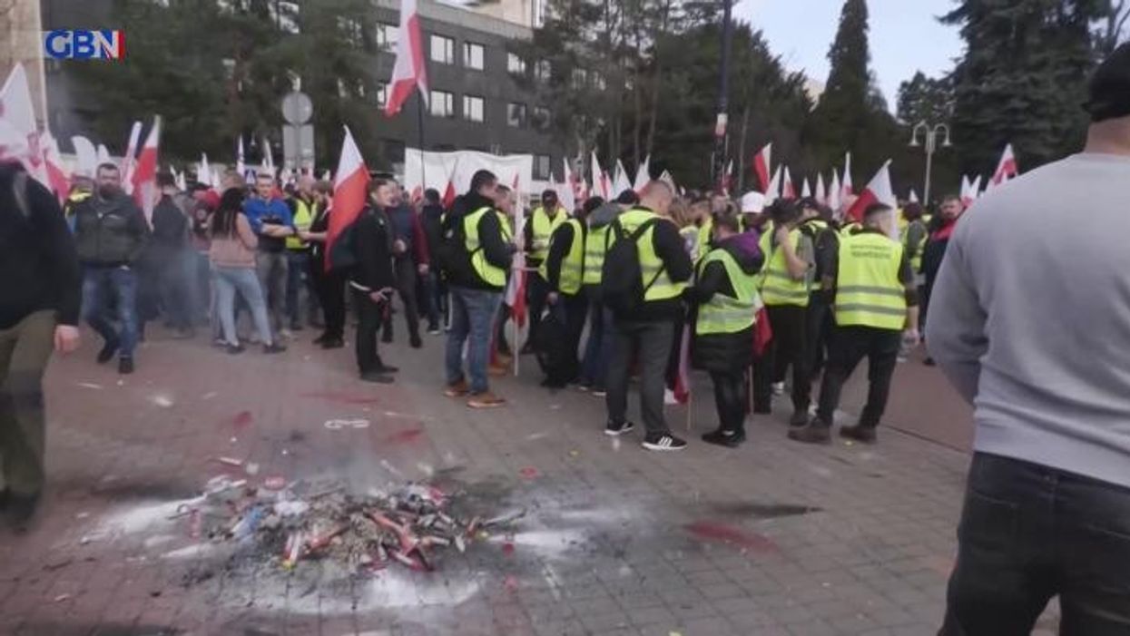 Polish farmers burn EU flags as protesters clash with riot police in angry demonstrations