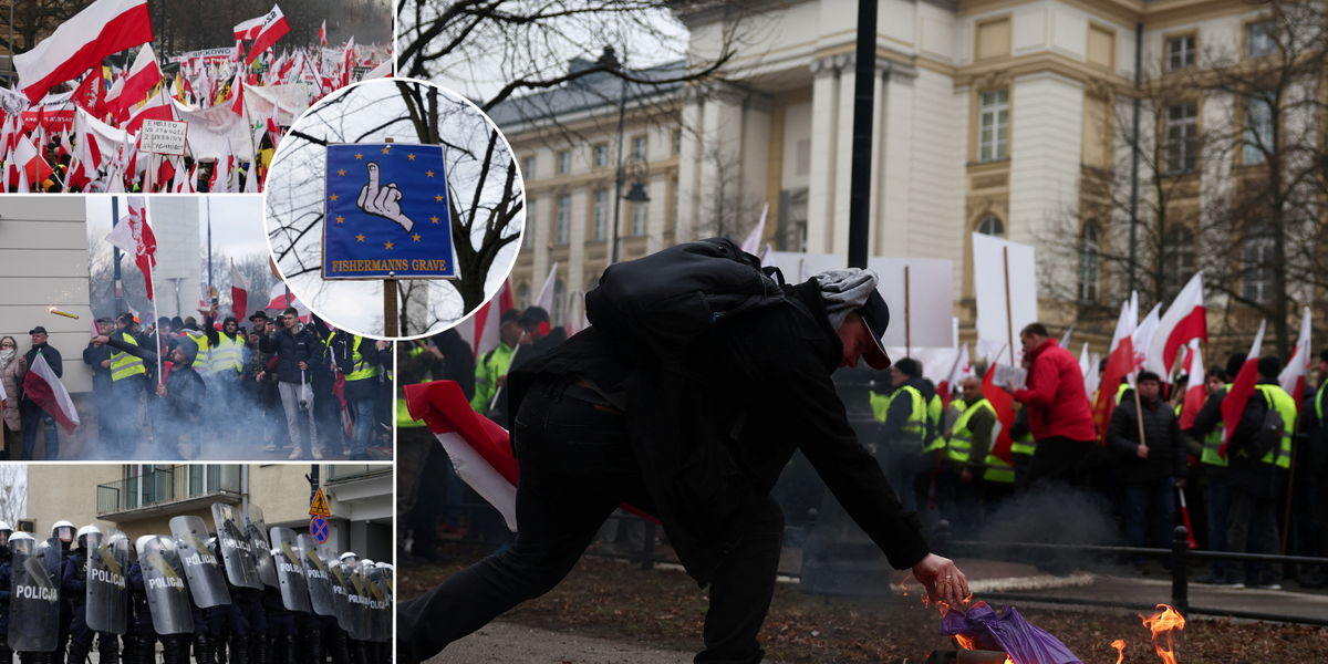 NextImg:Polish farmers burn EU flags as protesters clash with riot police in angry demonstrations