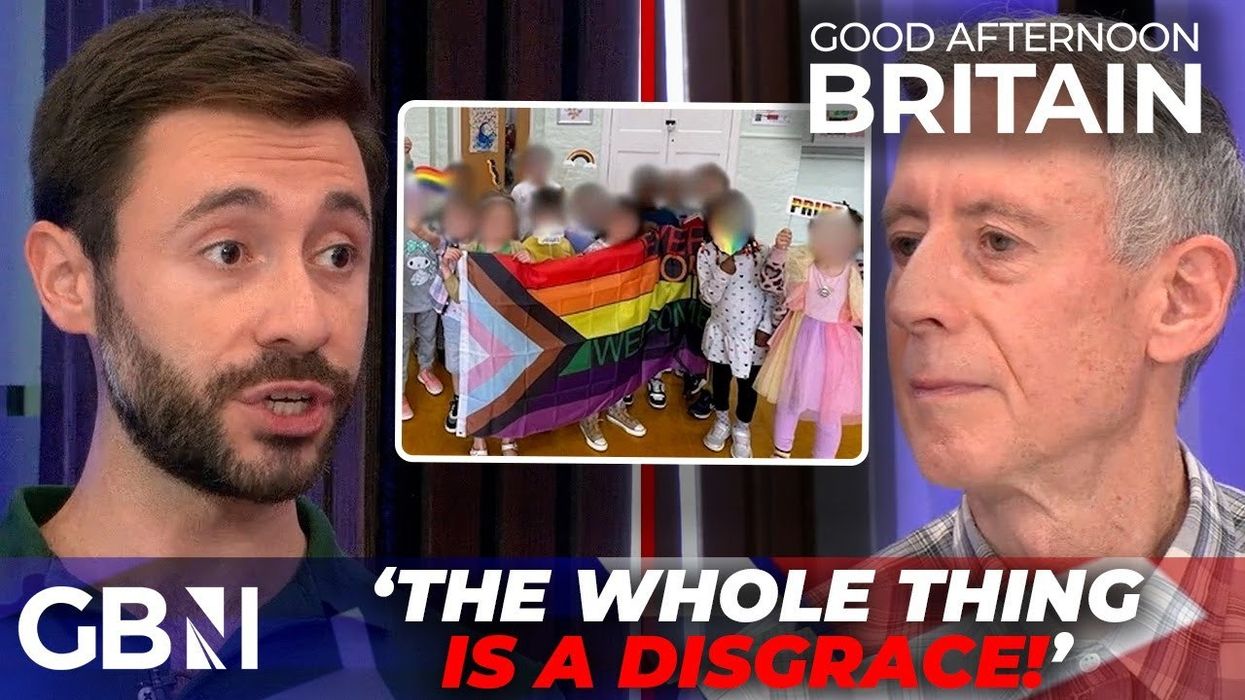 Emily Carver confronts Peter Tatchell as he DEFENDS school getting children to pose with trans flag