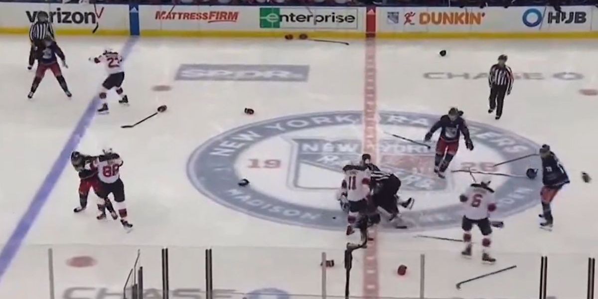 Rangers-Devils brawl explained as eight players ejected after fight ...