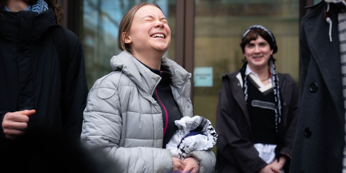 NextImg:Greta Thunberg joyfully celebrates outside court after public order charge is thrown out as lawyer threatens to sue police
