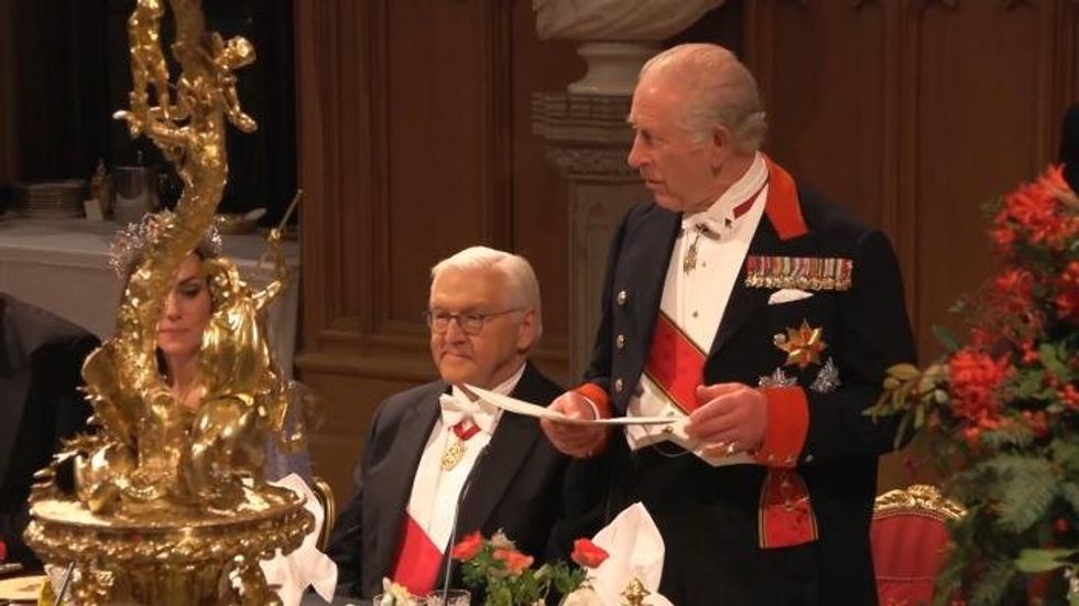 Prince William watches on as Sir Keir Starmer sits next to his schoolboy crush at State Banquet