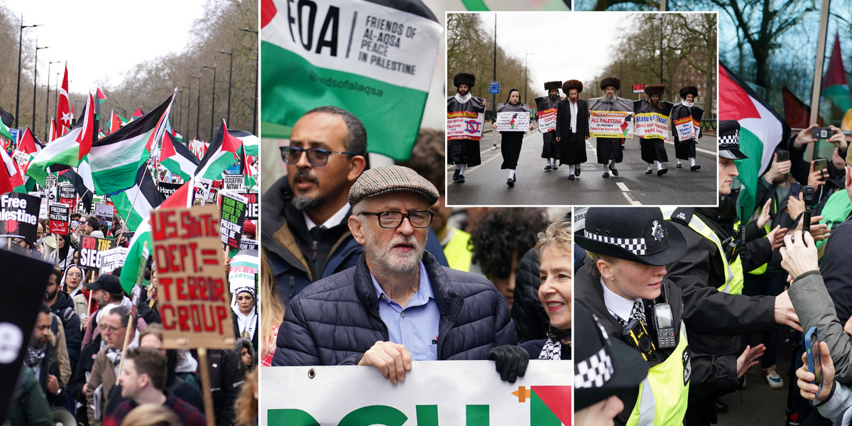 NextImg:Ten people arrested as 'hundreds of thousands' march in pro-Palestine rally to Israeli embassy