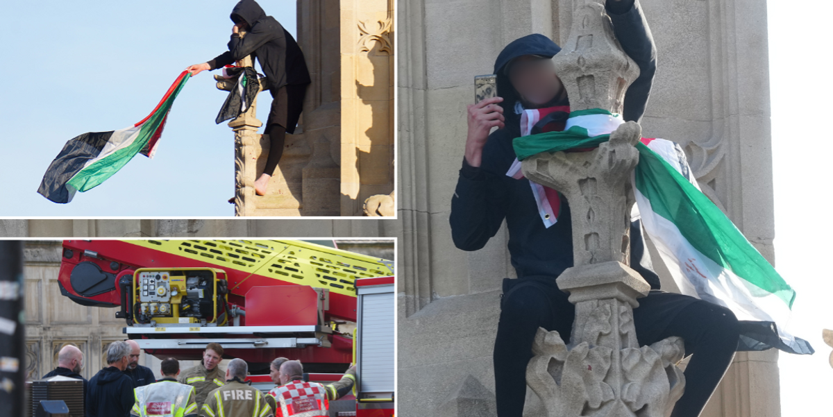 NextImg:Pro-Palestine protester FINALLY brought down from Big Ben after 16-hour standoff brought to end
