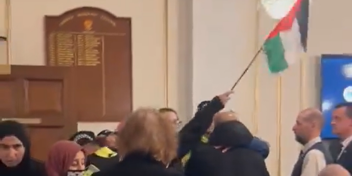 NextImg:Pro-Palestine protesters 'hijack' council meeting as scuffle causes chaos