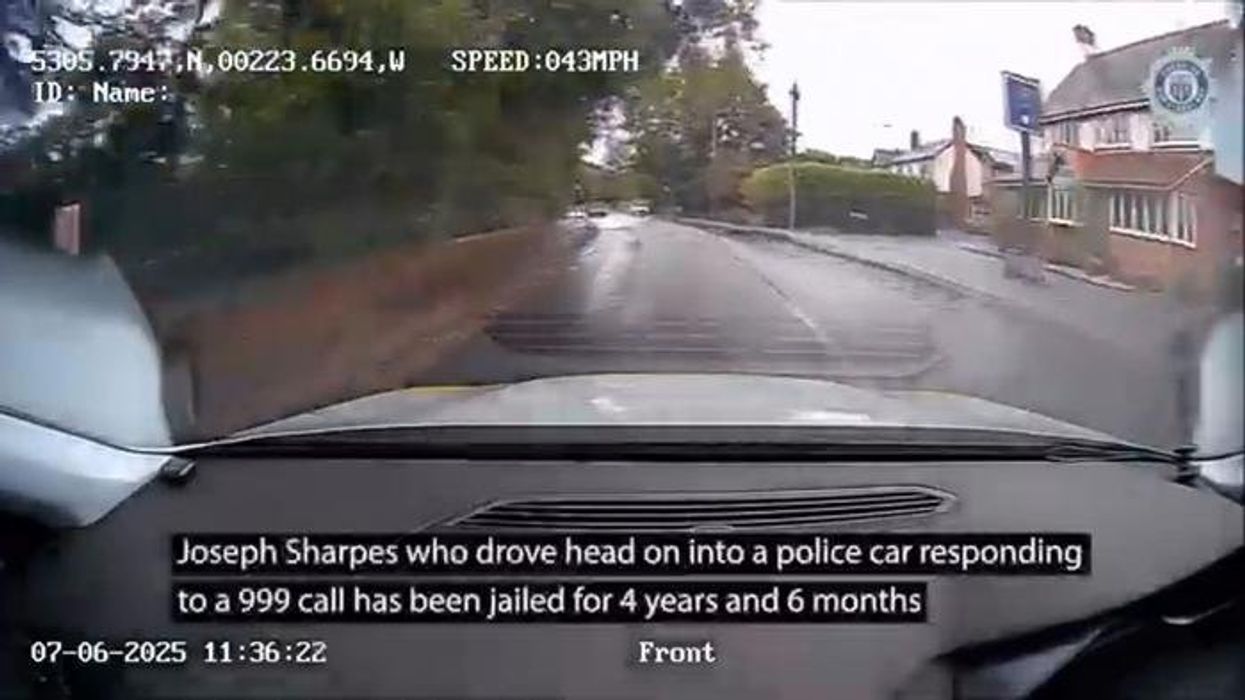 Watch horrifying moment drug-driver DELIBERATELY ploughs head-on into police car at 80mph
