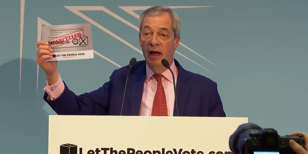 NextImg:Nigel Farage blasts ‘terrified’ Starmer after local elections AXED as Reform leader predicts tidal wave