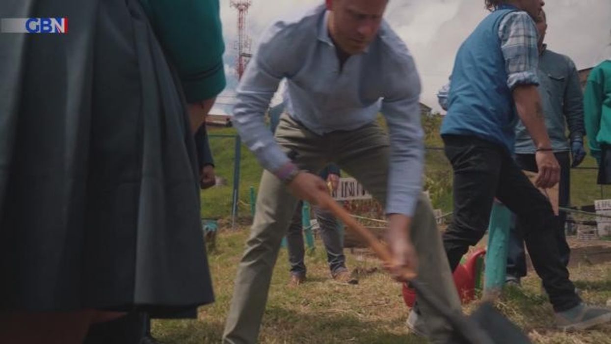 WATCH NOW: Prince Harry's cheeky 'dad-dancing' moves on show as Sussexes get hands dirty in Colombia tour