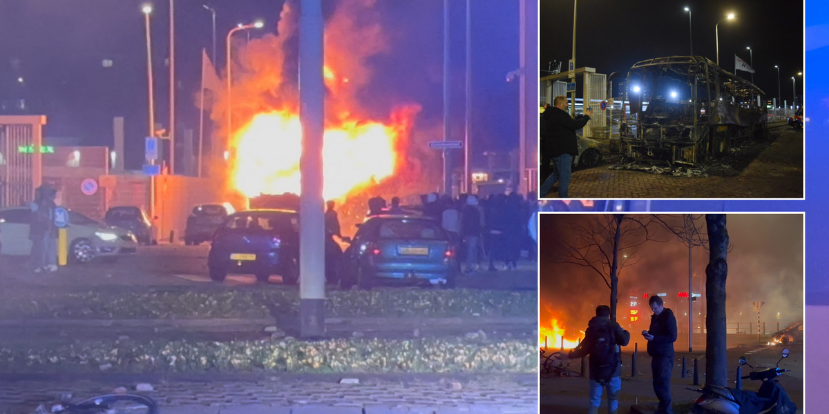 NextImg:Brawling 'migrants' torch cars and attack police as chaos erupts in Dutch city turning it into a WARZONE