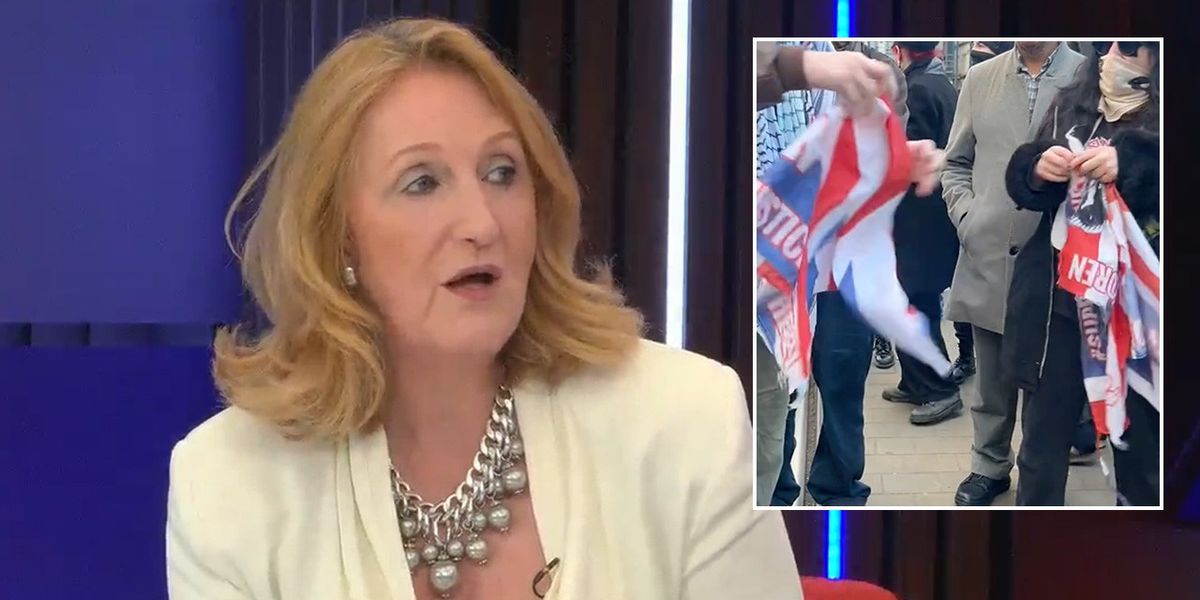 NextImg:Pro-Palestine protesters lambasted after brazenly desecrating Union Jack flag: 'It is OUR national flag!'