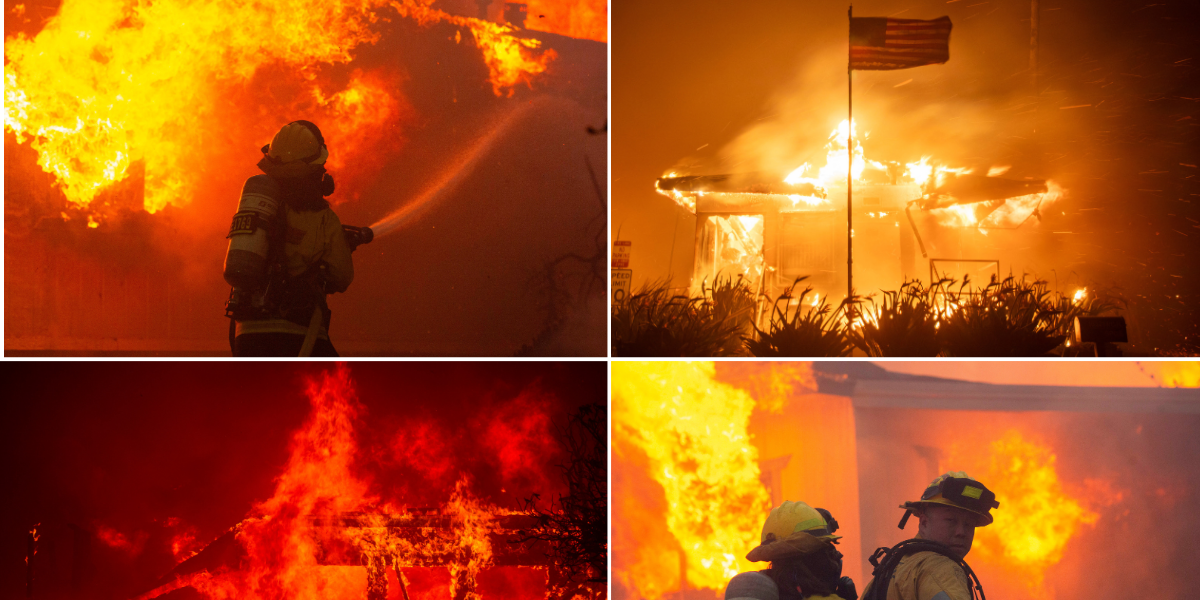 NextImg:Raging wildfire rips through LA mansions as 30,000 people flee their homes to escape huge inferno