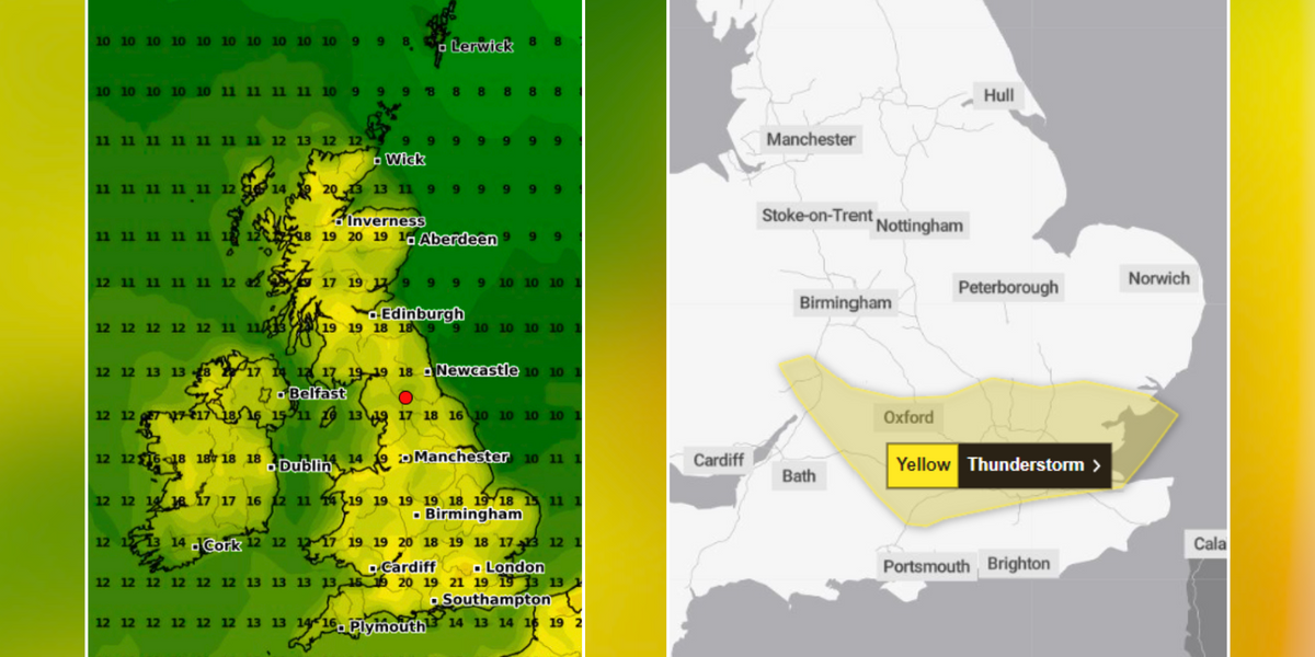 NextImg:UK weather: Maps turn yellow as whole of Britain will sizzle in 20C+ warm spell