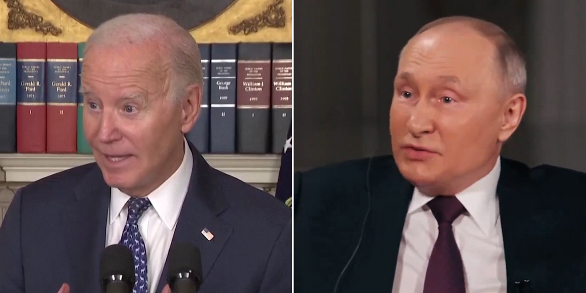 NextImg:Vladimir Putin brutally mocks Joe Biden in sarcastic swipe: ‘I’m SO afraid’