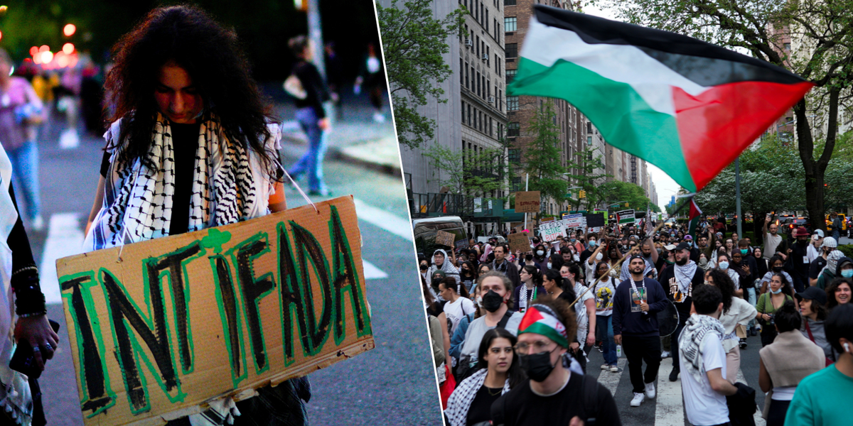NextImg:Palestine protesters vandalise war memorial and BURN American flag