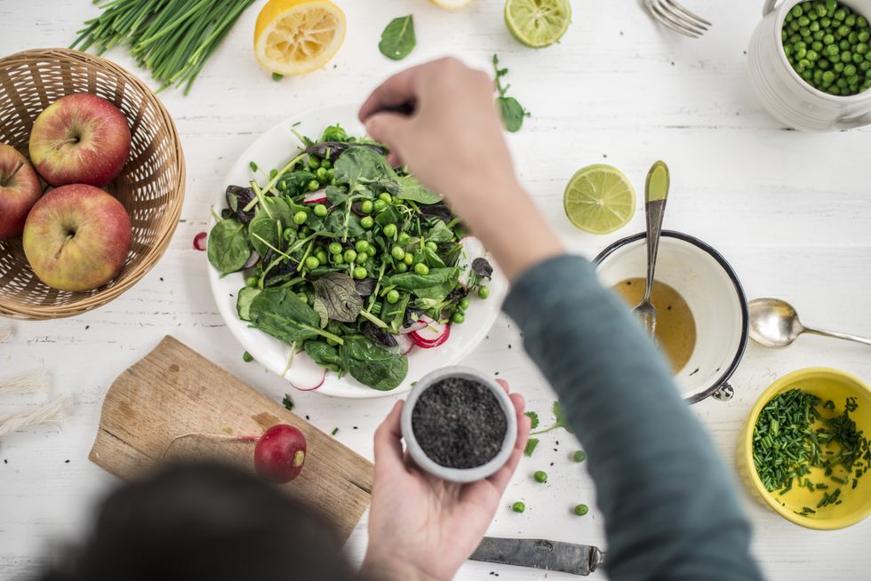 Watercress topping a leafy green salad