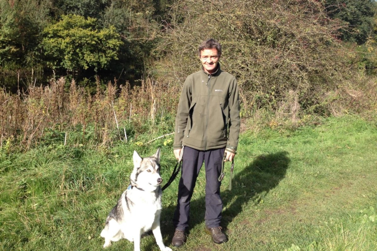 Wayne with Koda while on their walk