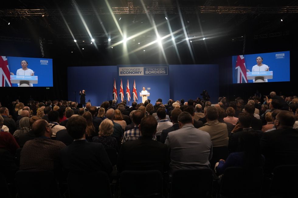 "We are the only party that has the vision, the courage and the competence to tear up a broken political model, deliver a new blueprint for our country, and together take Britain into an era of prosperity and security," the pumped-up Tory leader told a packed conference hall