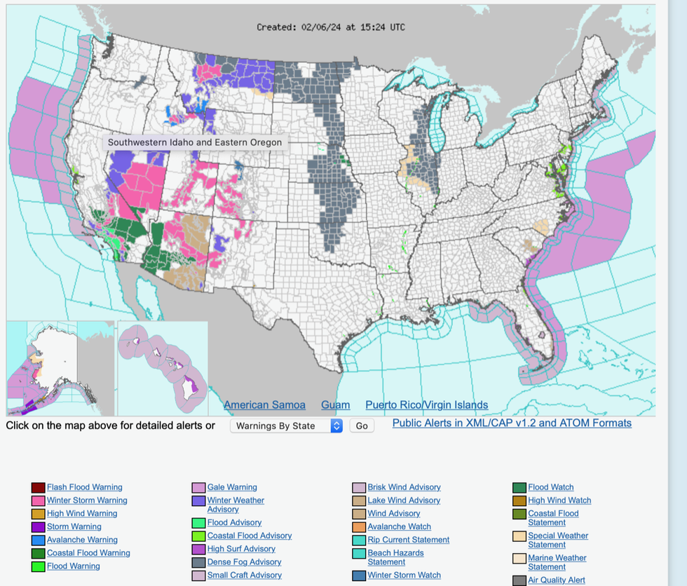 Weather breakdown for the US