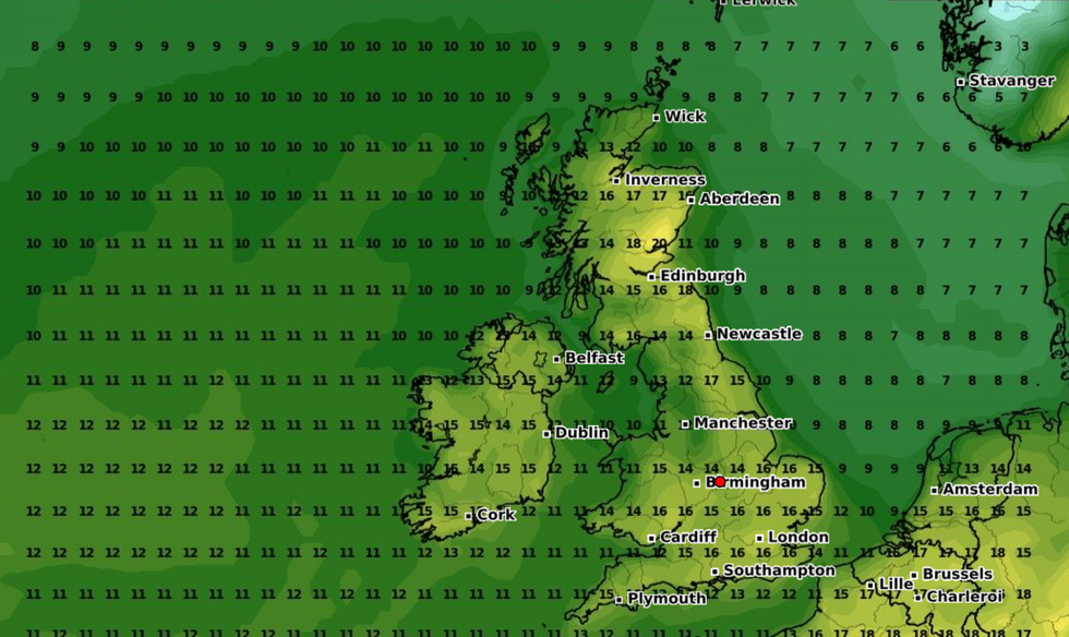 Weather image of temperatures across the UK