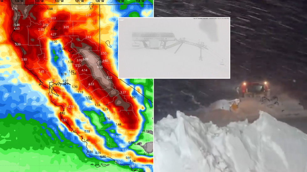 Weather map and blizzard photos