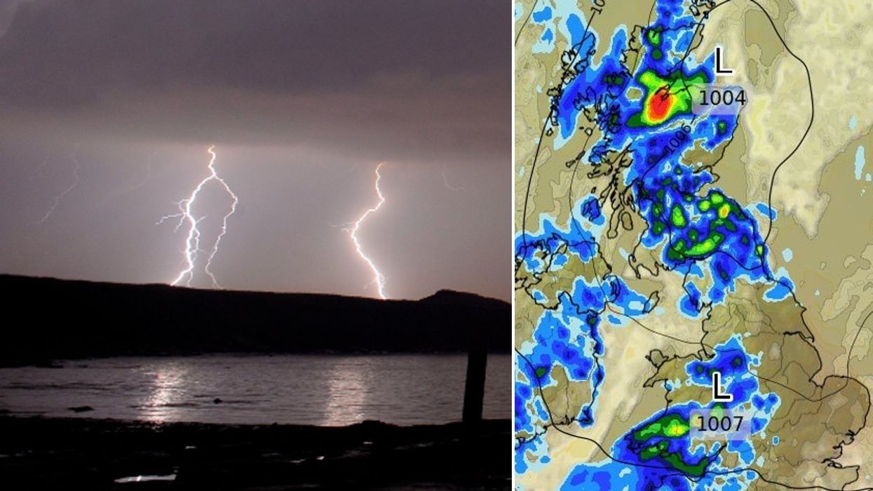 Weather map and lightning