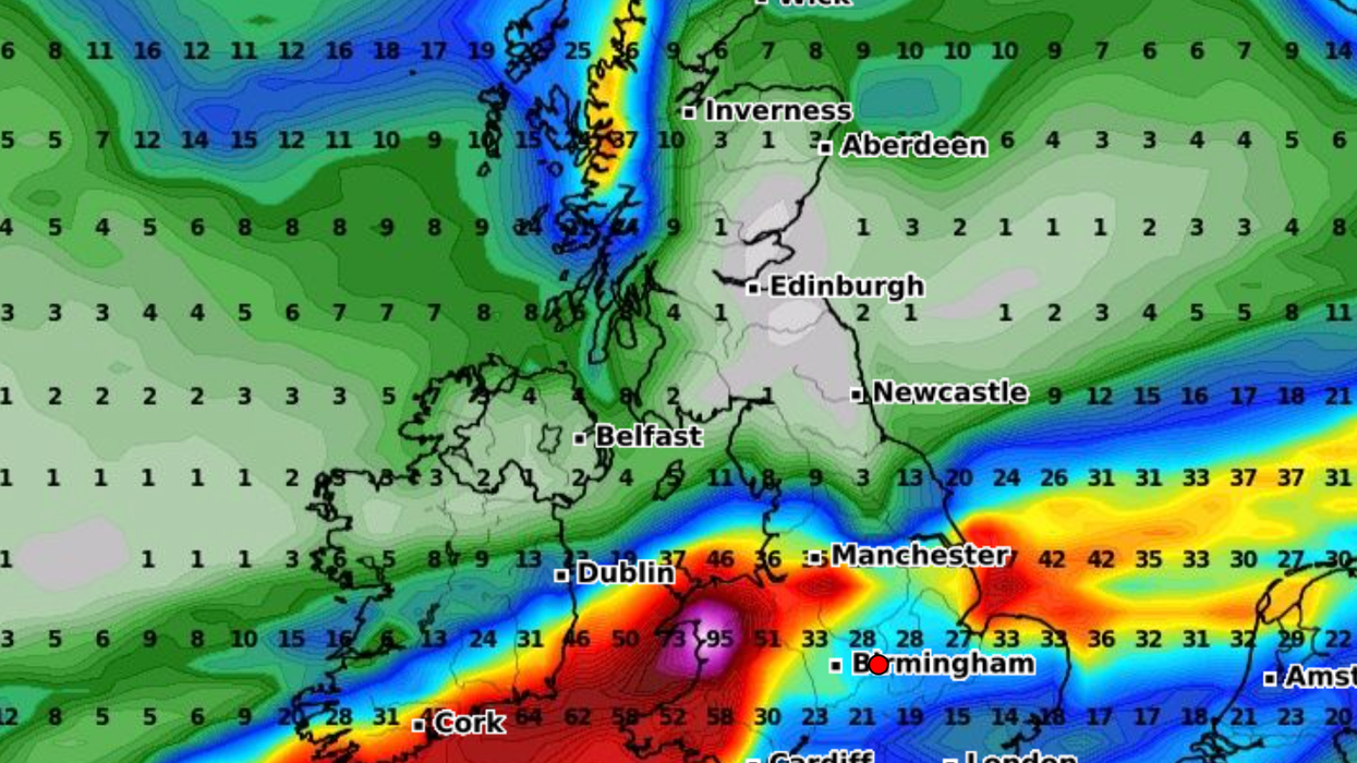 Weather map of cold and rain conditions