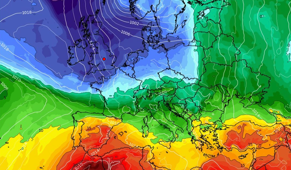 Weather map of hot temperatures