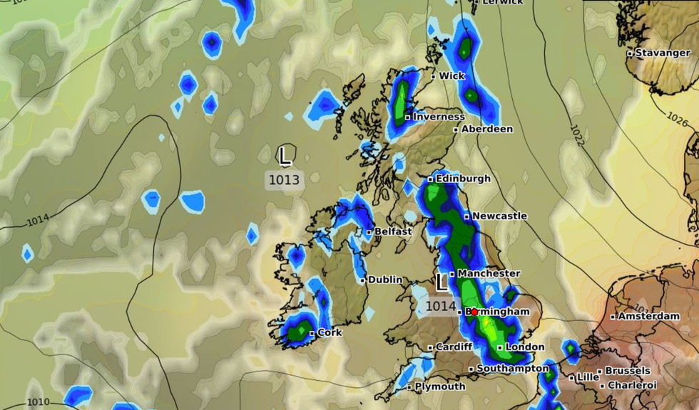 Weather map of rain set to hit Britain