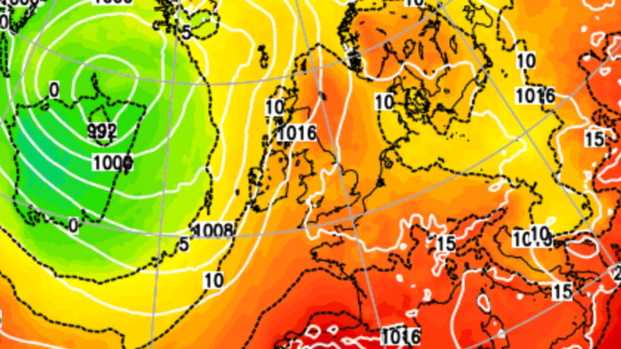 Weather map of warm temperatures