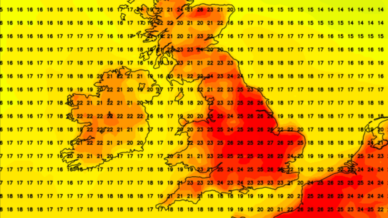 Weather map of warm temperatures