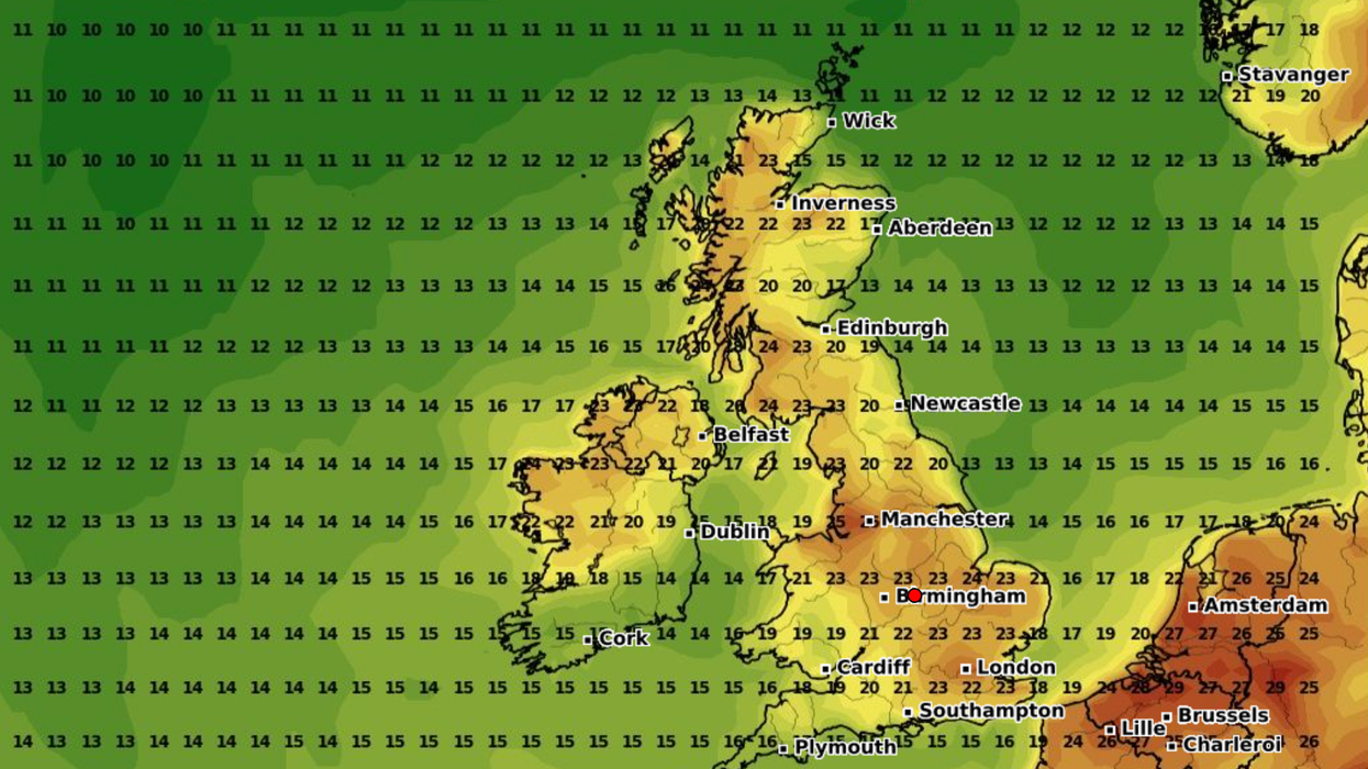 Weather map of warm weather across Britain