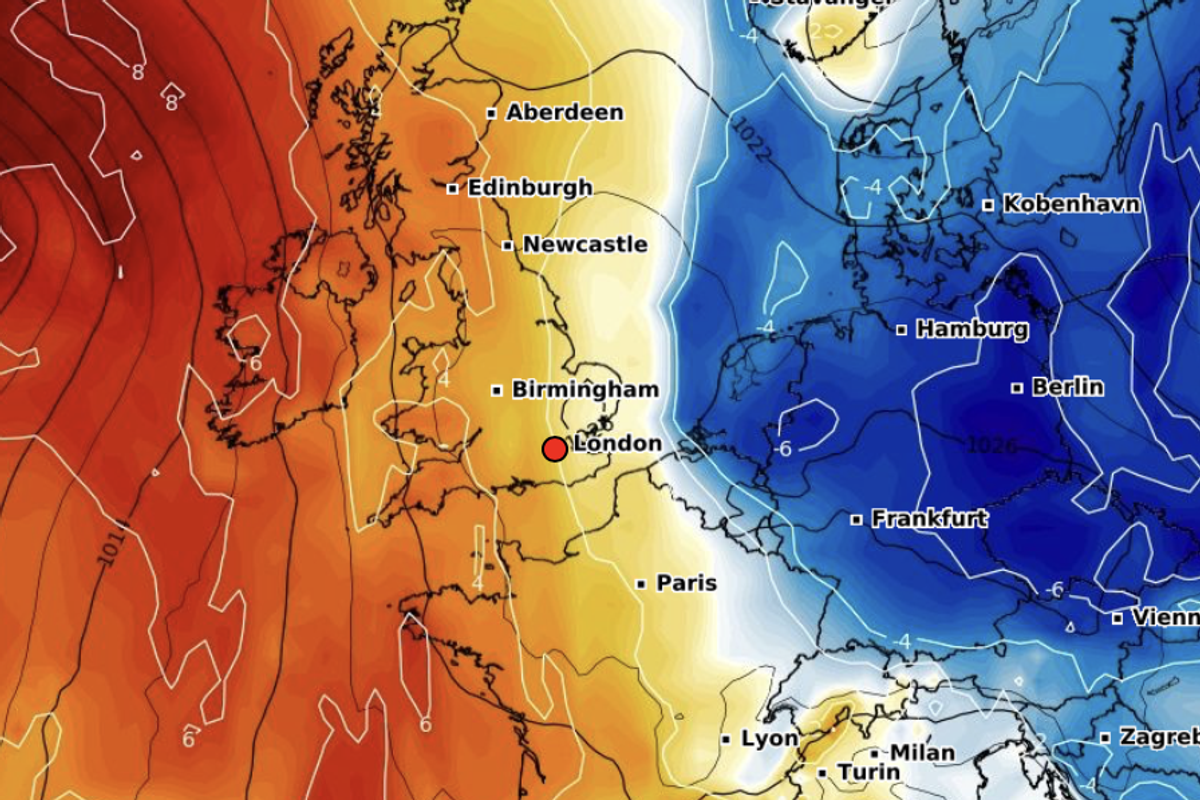 Weather map showing a change to colder temperatures