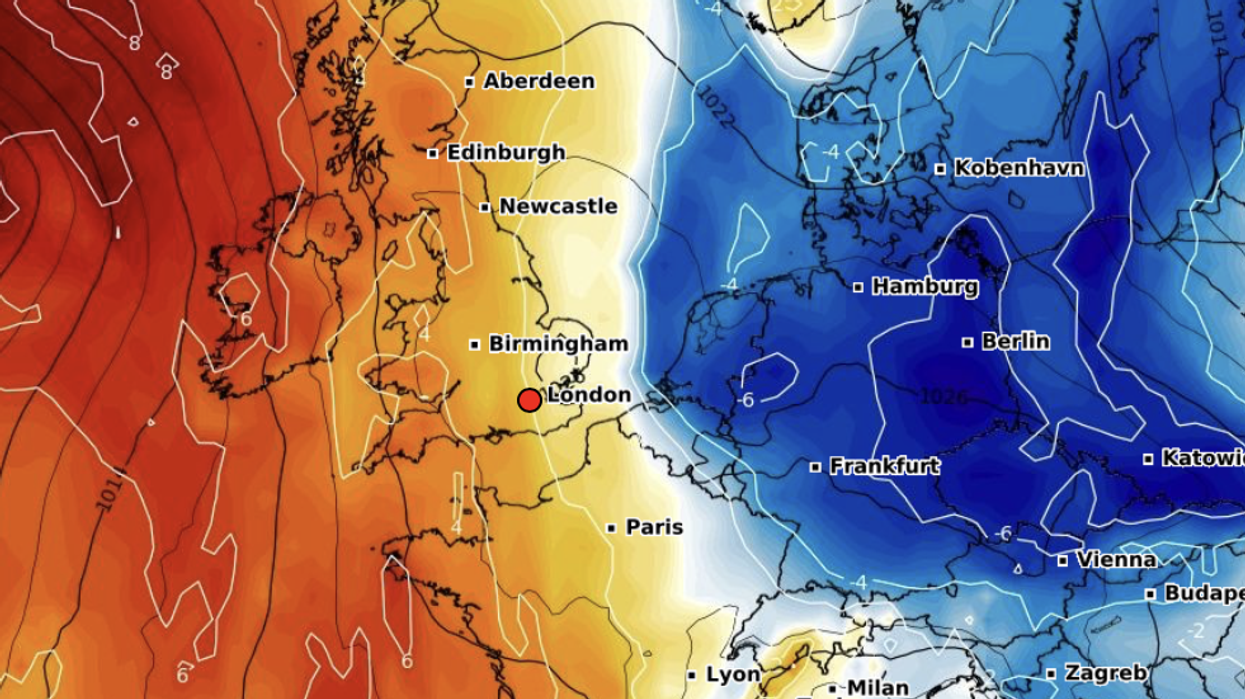 Weather map showing a change to colder temperatures