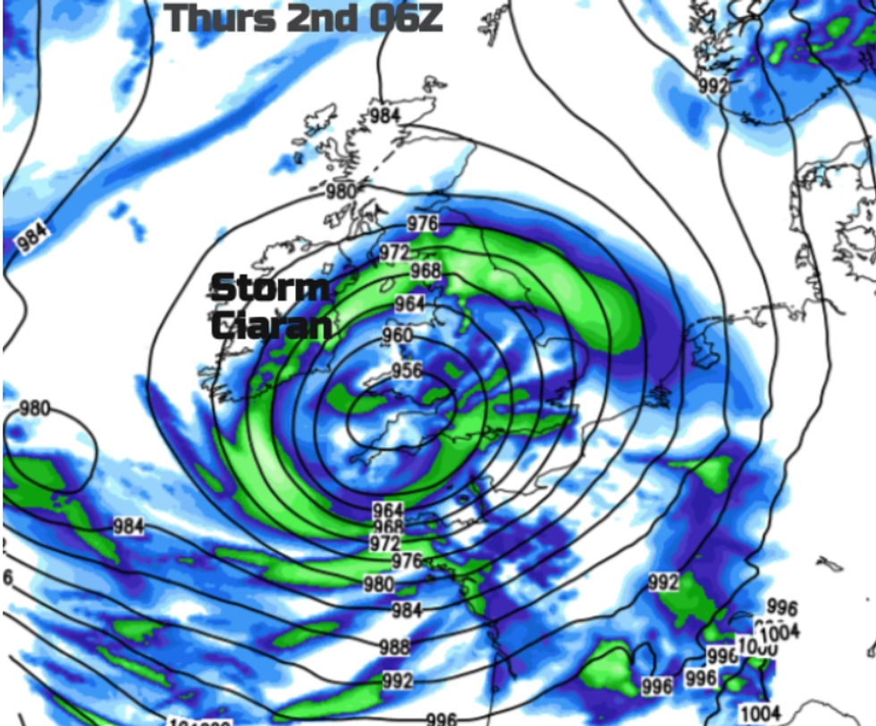 Weather map showing Storm Ciaran