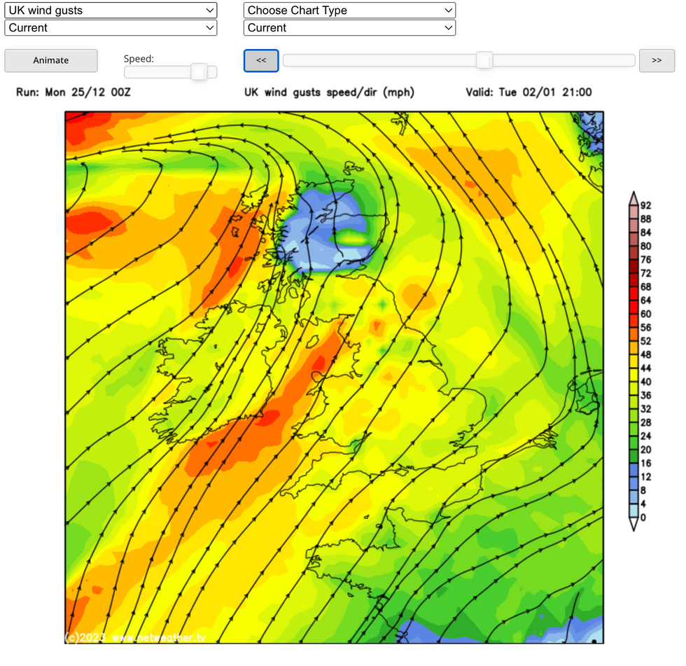 weather map shows wind hitting UK