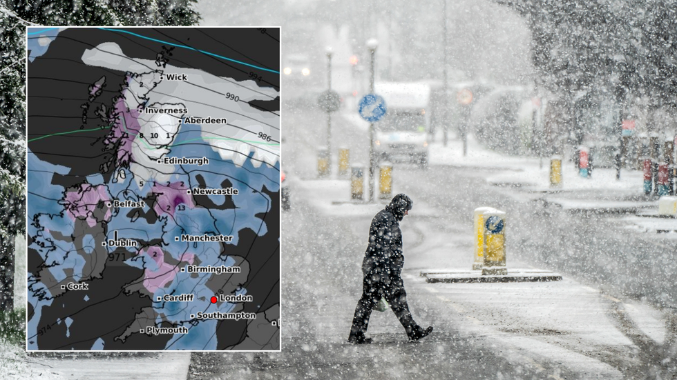 Weather map/Snow falls in Knaresborough, in North Yorkshire