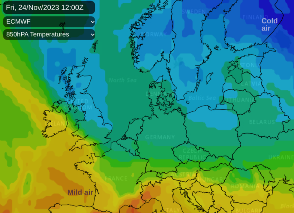 Weather map. Very blue in the north.